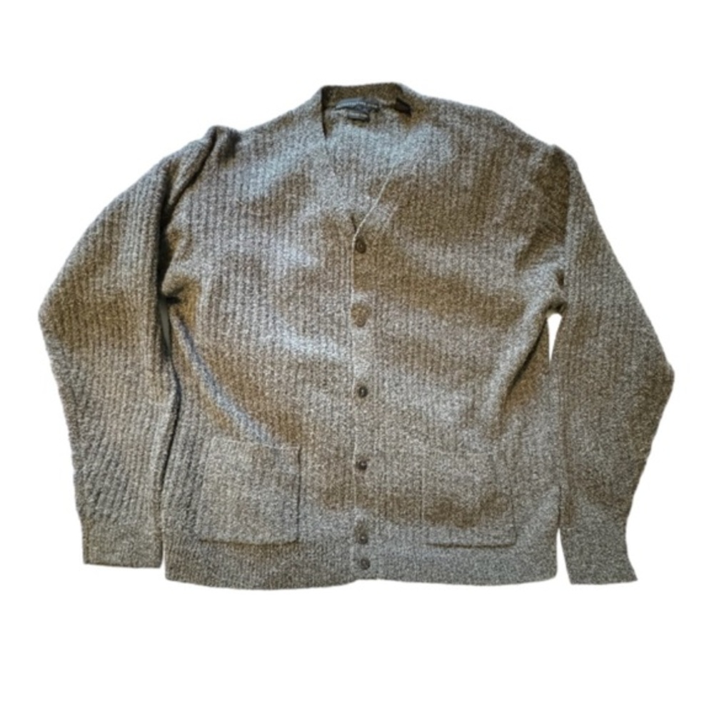Vintage Italian Yarn Cardigan Oversized Unisex Made in Hong Kong Wool Blend Grey